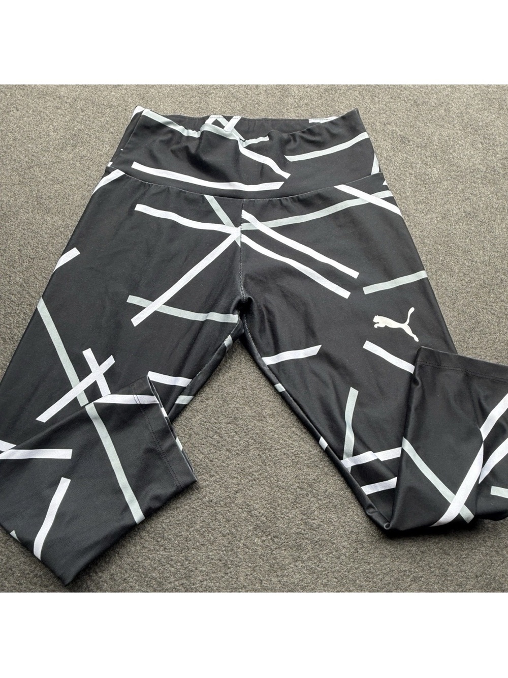 Puma small Black Graphic Leggings ankle Capri women S stripe slim workout A12